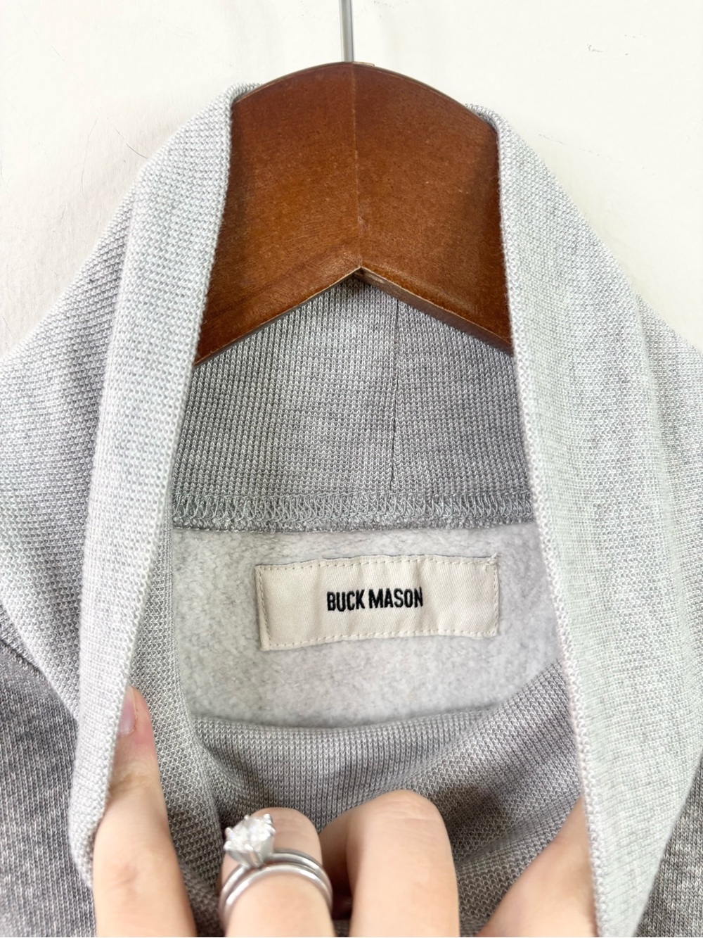 Buck Mason vintage interloop mock neck pullover sweatshirt grey heather XS new - Picture 5 of 9